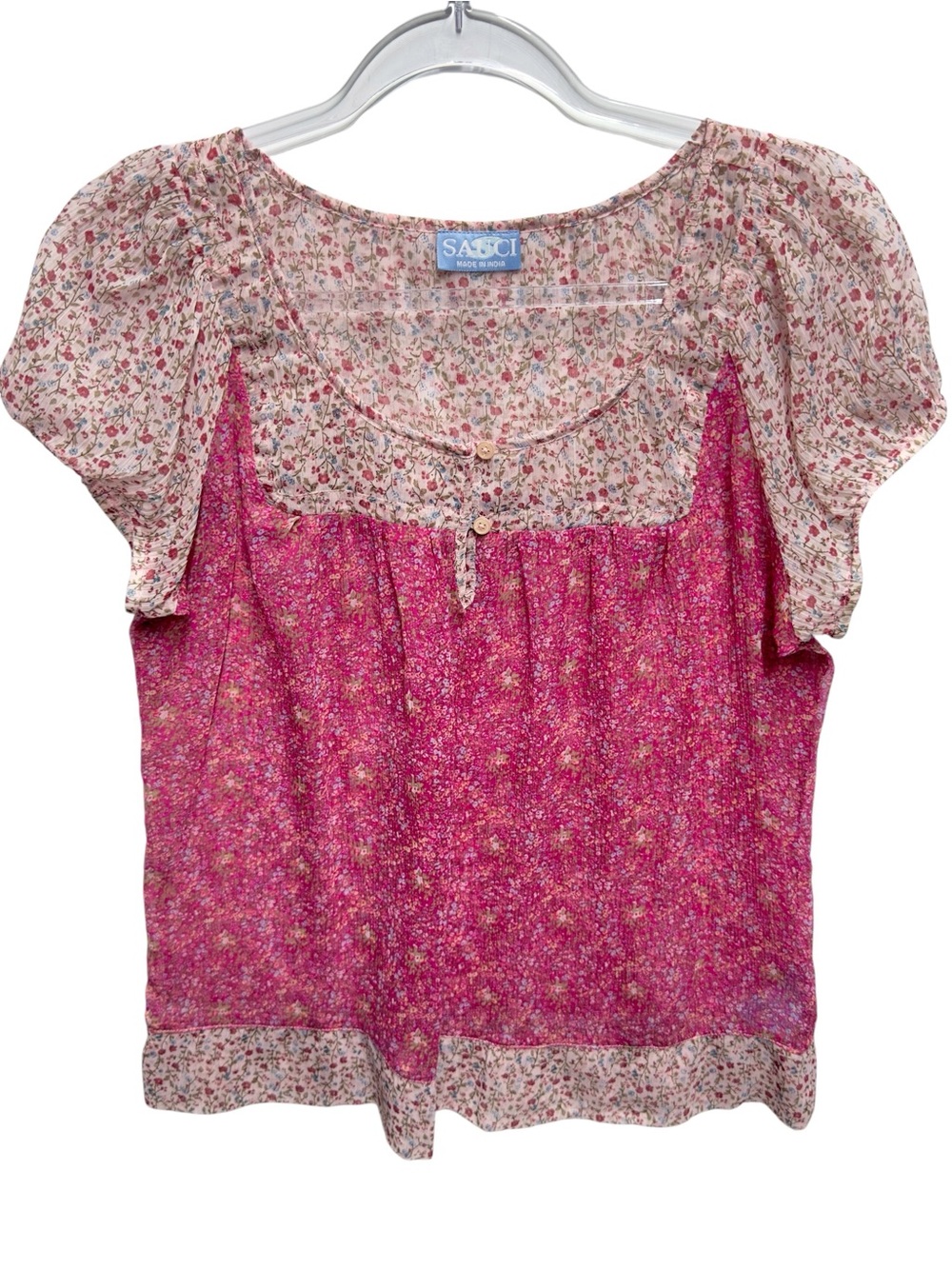 Chiffon Knit Babydoll Toile Ditsy Floral Bouquet Vines Sheer Blouse Top